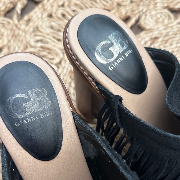 Gianni Bini Black Fringe Mule Sandals Size 8 | Boho Slide Heels - Picture 2 of 5